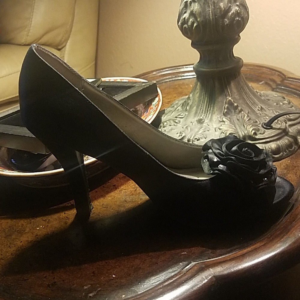 Black satin heels